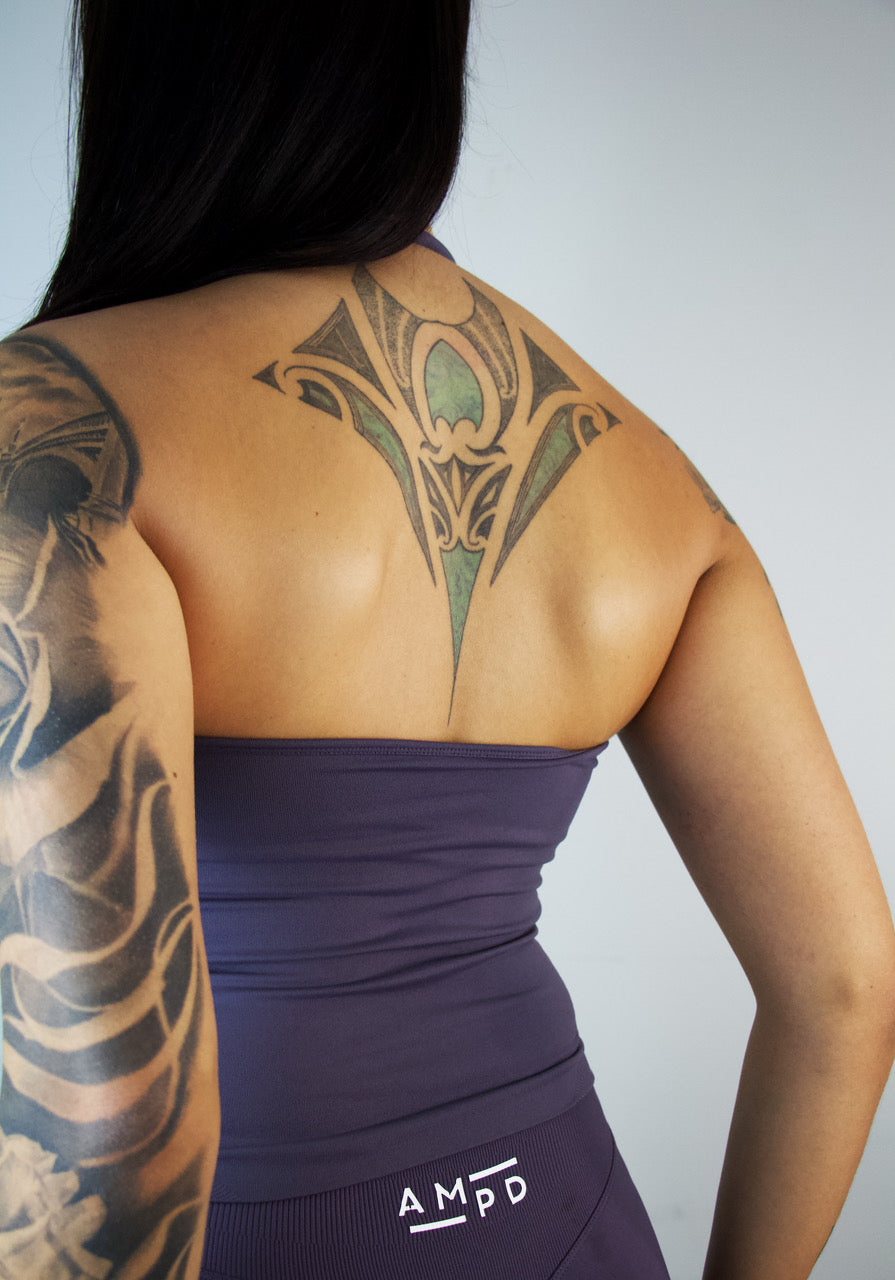 Impact Halter Top- Mushroom Grey