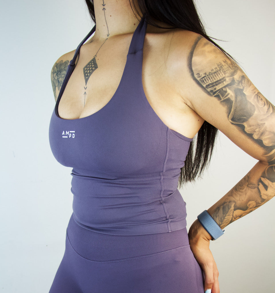 Impact Halter Top- Mushroom Grey